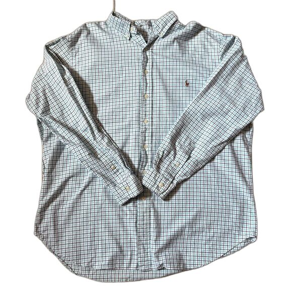 Ralph Lauren Button Down Shirt Two Tone Blue Plaid Cotton Preppy Size XLT - Picture 1 of 4